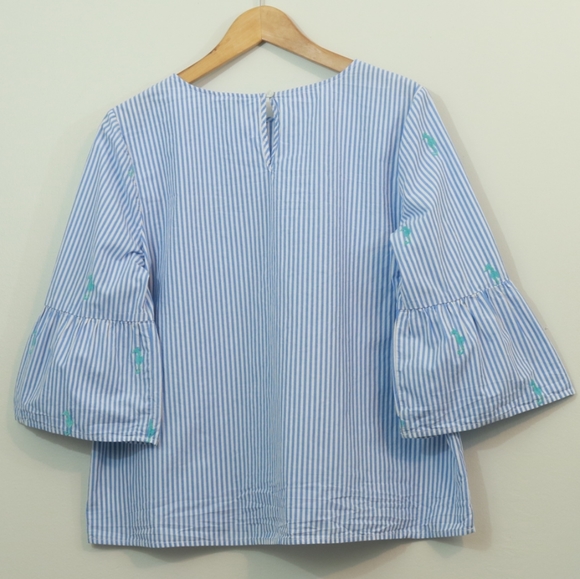 Crown & Ivy Cotton Striped Seahorse Embroidered Top - Picture 4 of 9